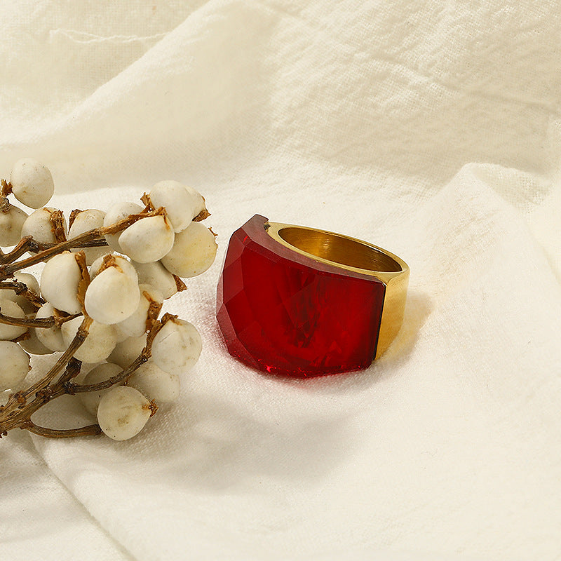 Wholesale Titanium Steel 18k Gold Ring with Large Colored Stones