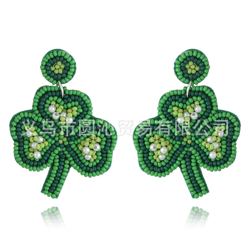 Wholesale San Pa Festival Clover Fabric Rice Bead Festival Hand-sewn Earrings