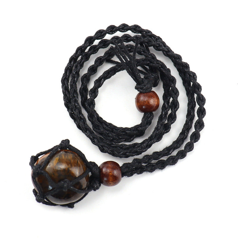 Wholesale Crystal Natural Stone Black Net Pocket Weaving Metable Necklace