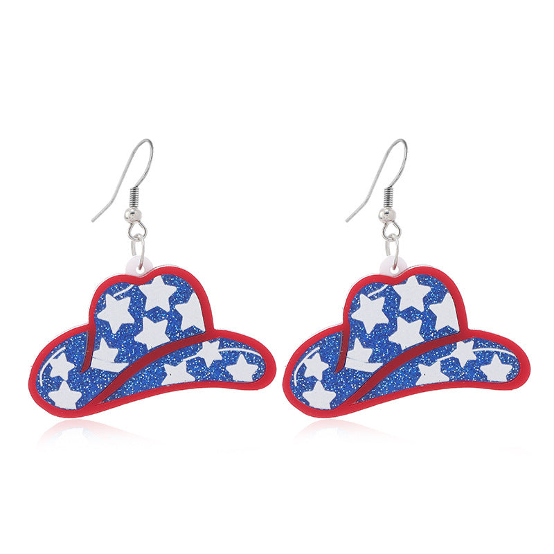 Wholesale American Independence Day Western Cowboy Hat Acrylic Earrings