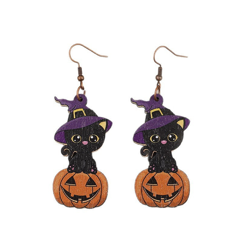 Wholesale  Horror Pumpkin Creative Splicing Wooden Earrings