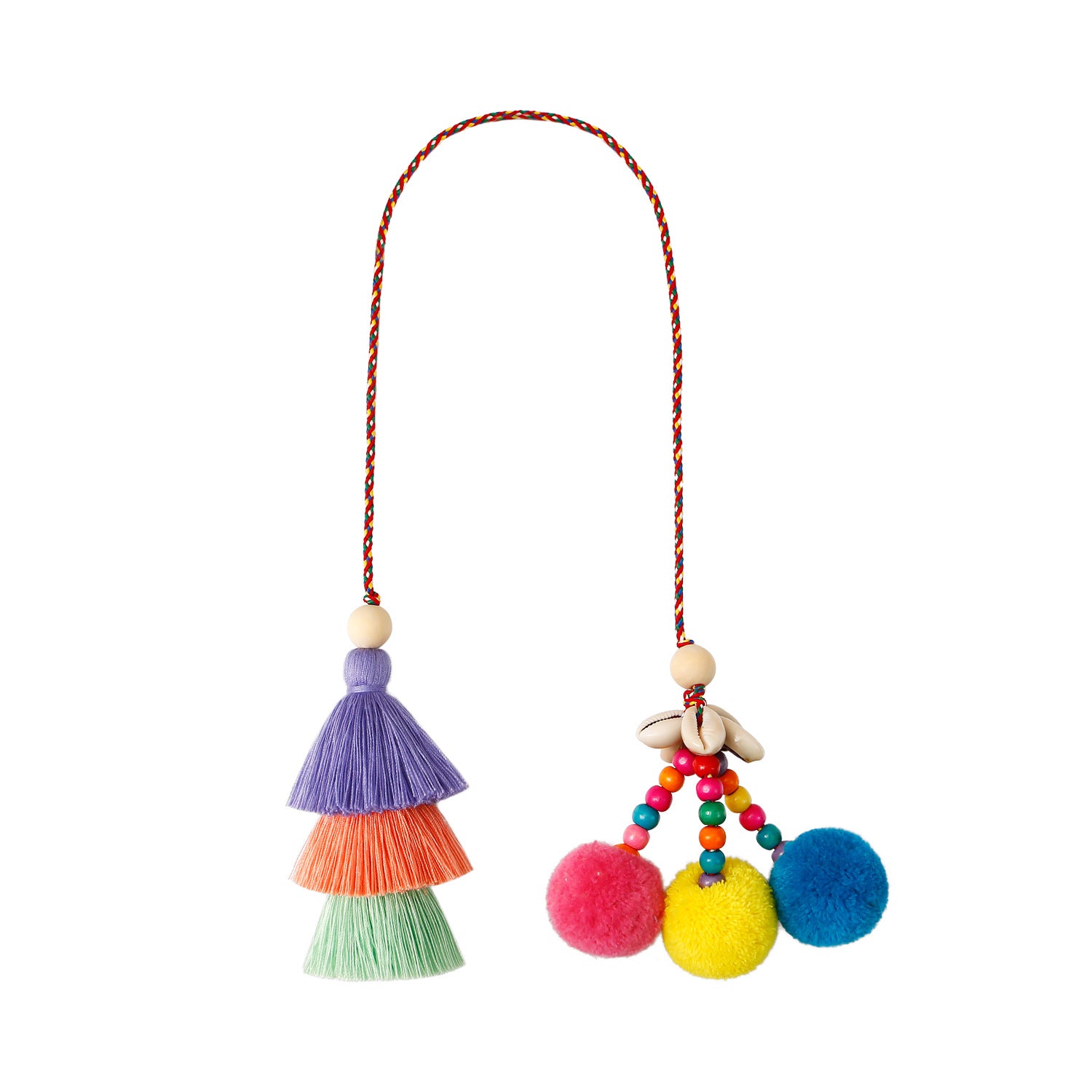 Wholesale Cotton Rope Woven Hairball Shell Tassel Handmade Bag Pendant Keychain