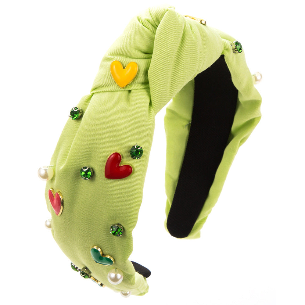 Wholesale Diamond Inlaid Love Printed Fabric Valentine's Day Hair Bands
