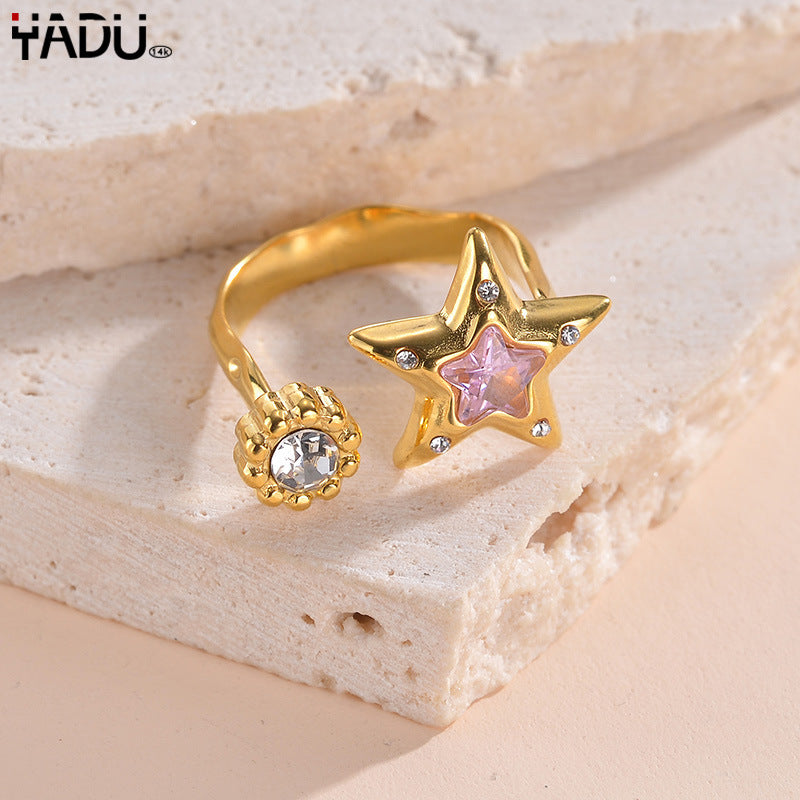 Wholesale Trendy Stainless Steel Natural Stone Open Ring Irregular Geometric Design Fashion Jewelry Accessory For Boutique Resale