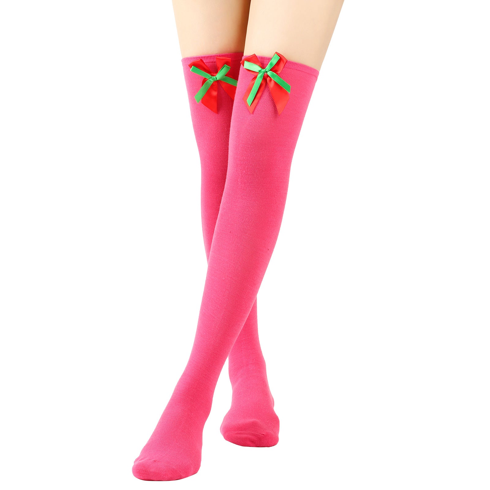 Wholesale Bow Christmas Ball Striped Over-the-Knee Socks