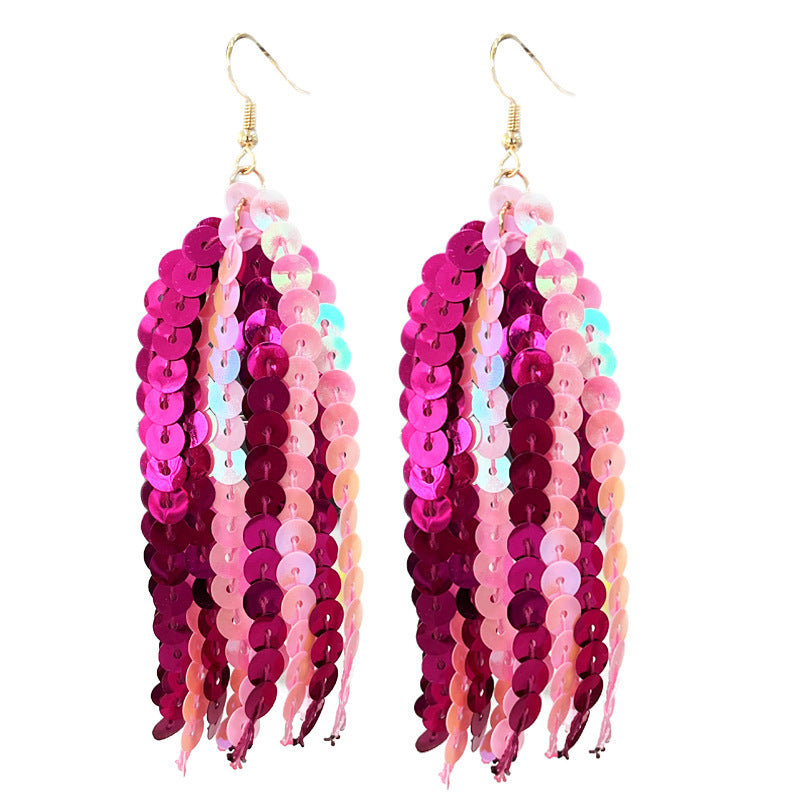 Wholesale 2pcs Valentine's Day Glitter Pink Atmosphere Love Shiny Tassel Temperament Color Matching Fashion Earrings