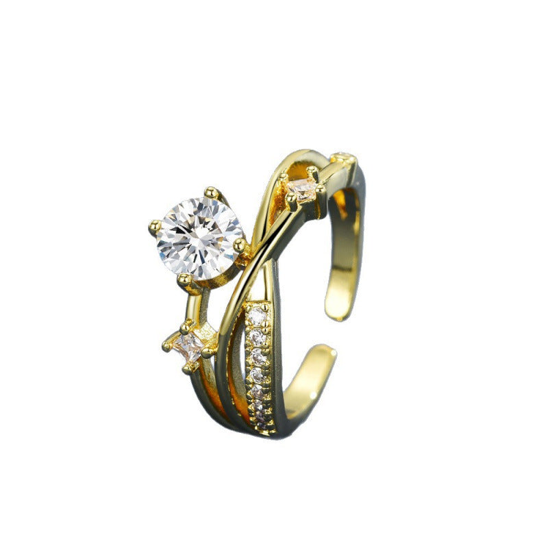 Wholesale Golden Cosmic Planet Trajectory Flashing Diamond Cross Geometric Open Ring