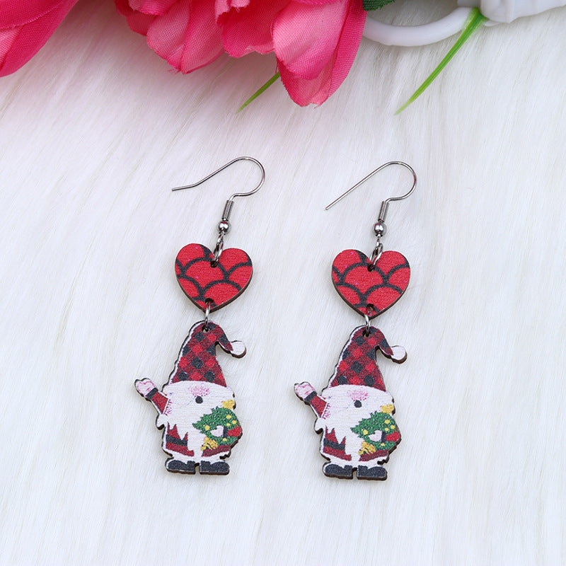 Pendientes de madera estampados de Santa de Navidad al por mayor