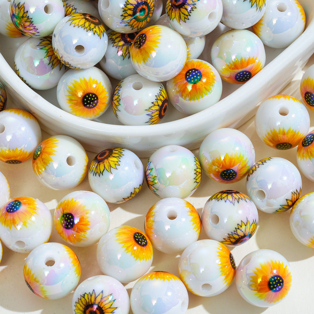 Wholesale 10pcs Small Yellow Chrysanthemum Perforated Acrylic Beads