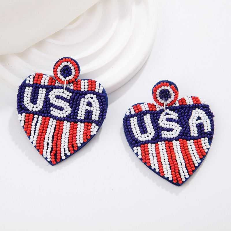 Wholesale American Independence Day Flag Rice Beads Earrings