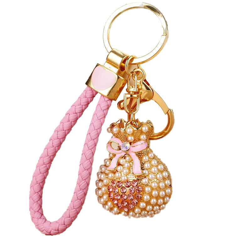 Wholesale Metal Pearl Heart Lucky Bag Keychain Cute Car Key Accessory Bag Charm For Women Gift