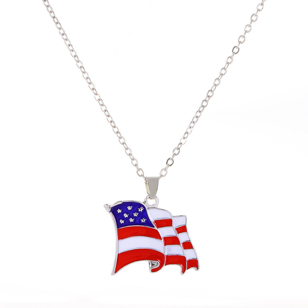 Wholesale American Independence Day Flag Pendant Pentagram Heart Alloy Necklaces