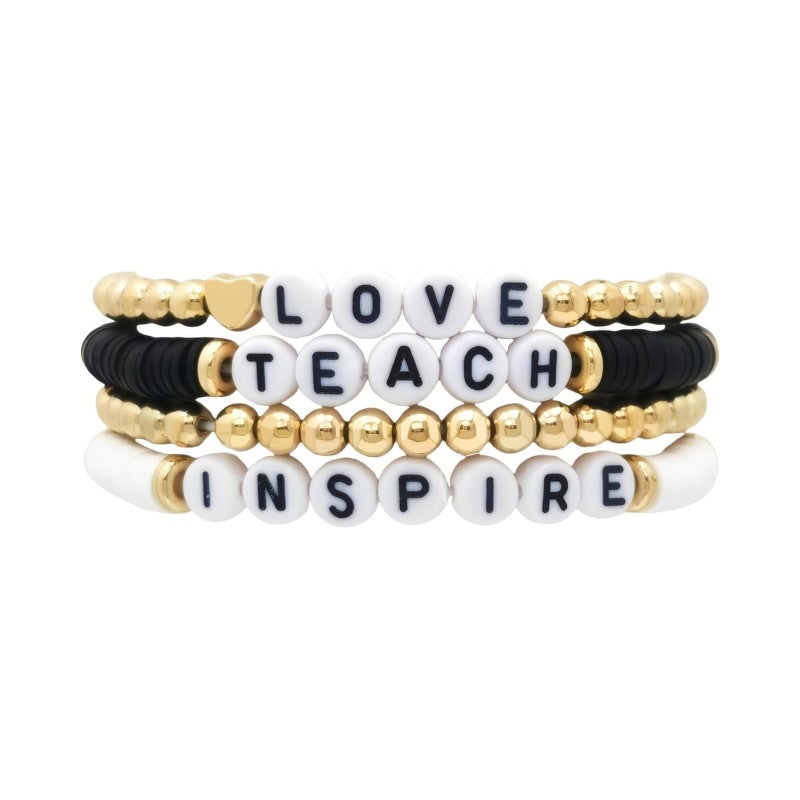Wholesale Letter Teacher' s Day Soft Ceramic Apple Layered Bracelet Set