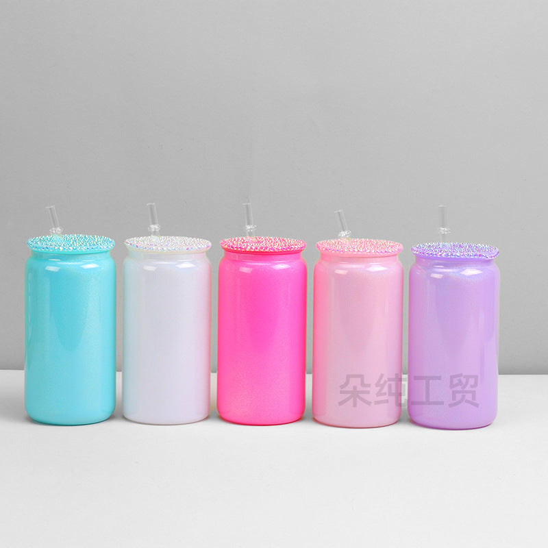 Wholesale Sublimation Mason Glass 12oz/16oz Coke Cup Cans Frosted Straws Single and Double Glass Bamboo Cover Cup