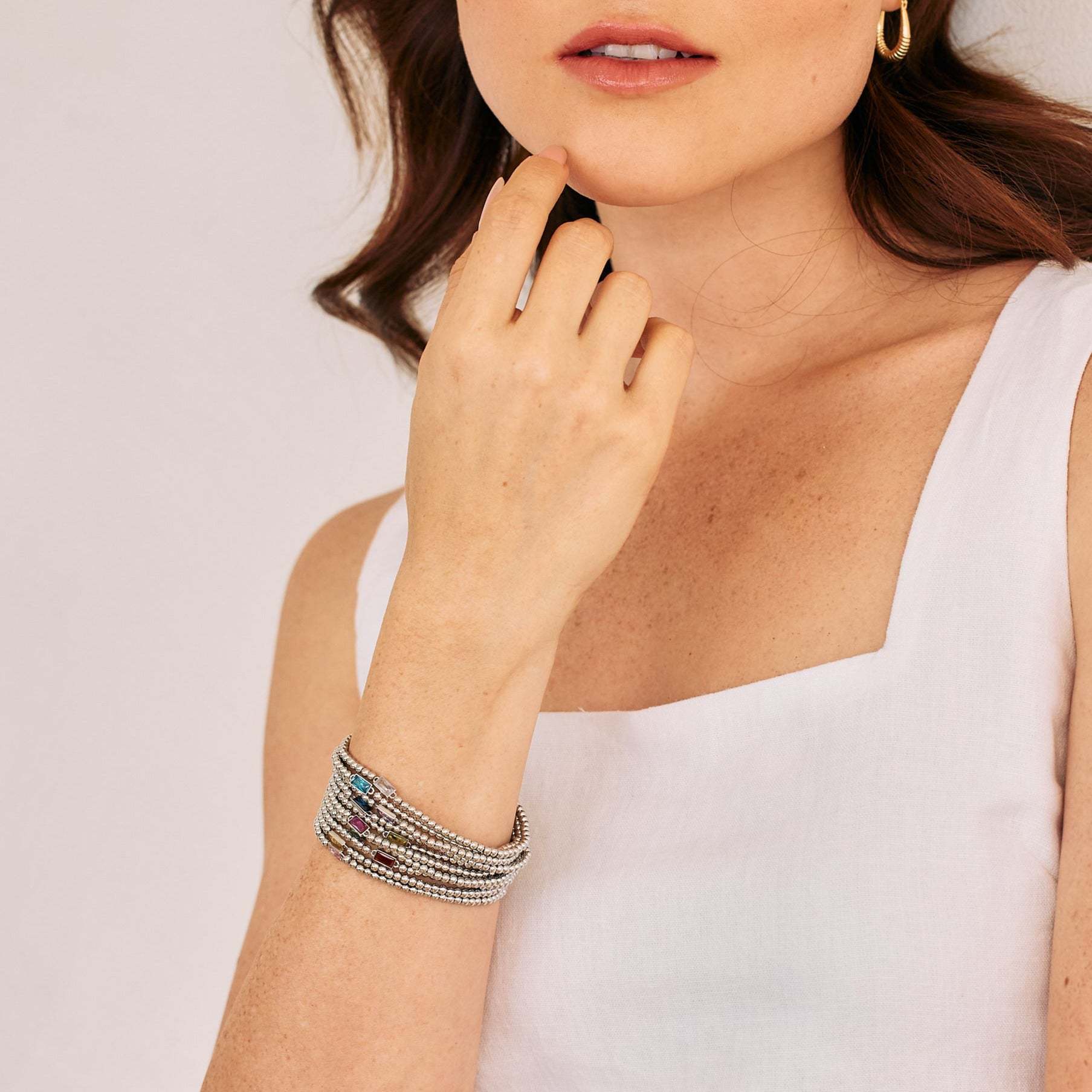 Wholesale Stylish March Birthstone Bracelet For Women Stainless Steel Beaded Chain Boutique Resale