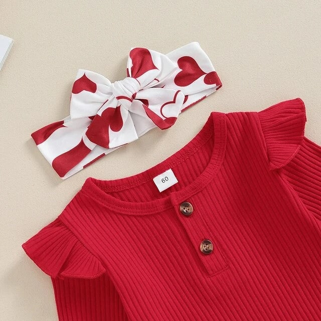 Wholesale Cotton Valentine's Day Infant Girls Baby Flying Sleeves Long Sleeves
