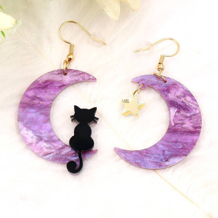 Wholesale Cute Cartoon Animal Cat Moon Acrylic Earrings