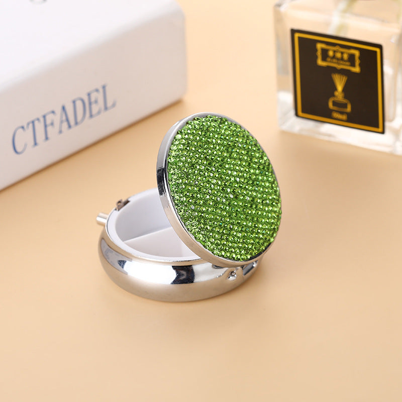 Wholesale Diamond-encrusted Round Three-compartment Metal Pill Box