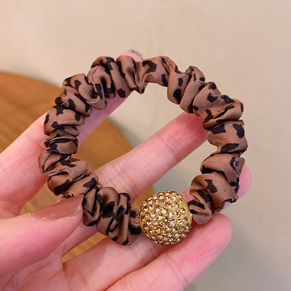 Wholesale leopard hair rope hair ring high sense rhinestone large women's hair accessories