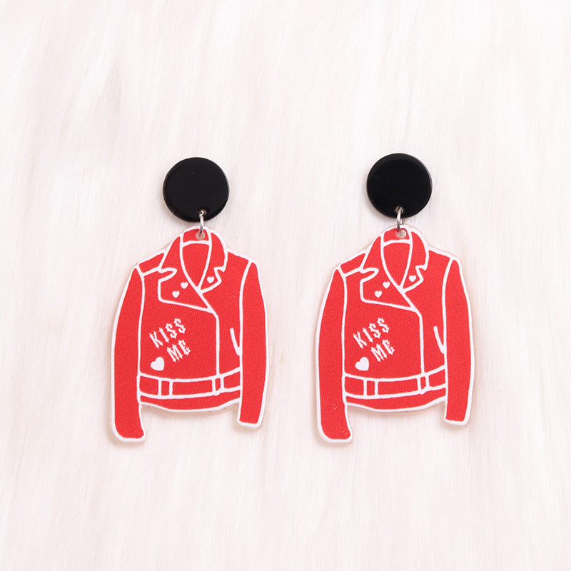 Wholesale Valentine's Day Leather Jacket Acrylic Earrings