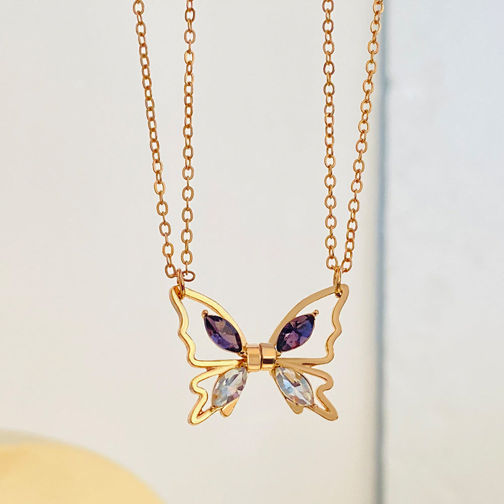 Wholesale Zircon inlaid couple magnetic hollow butterfly necklace