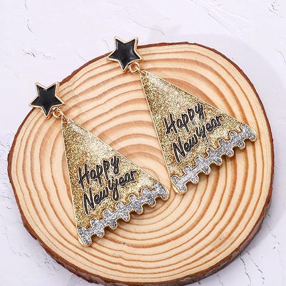 Wholesale Creative Triangle Alloy Happy New Year Christmas Eve Party Earrings