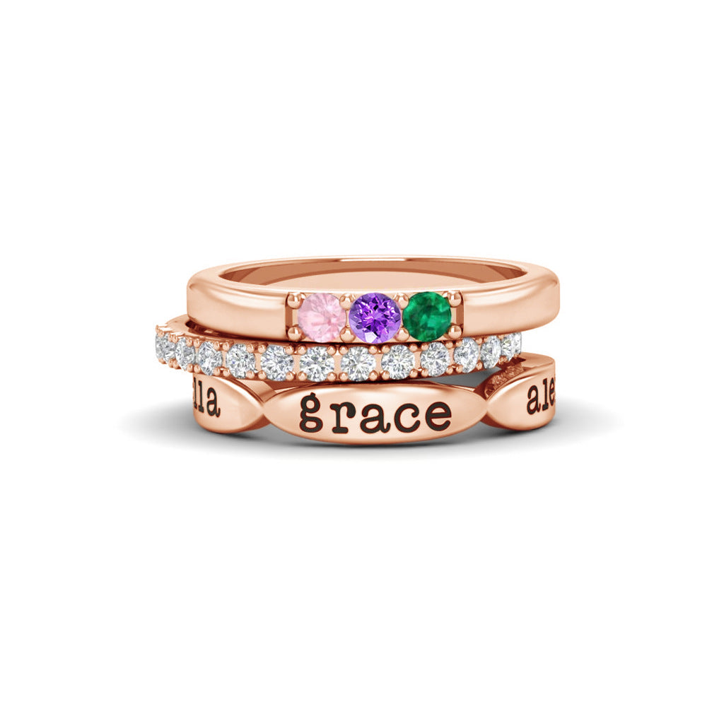 Wholesale Mother's Day 12-color birthstone three-piece stacking ring