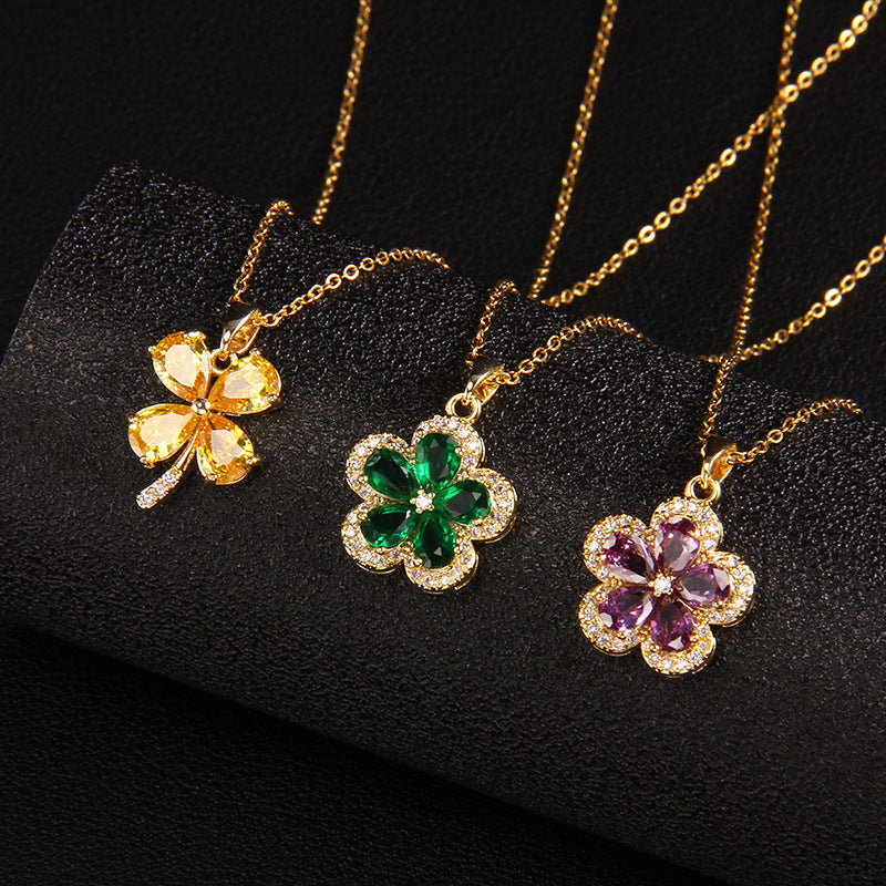Wholesale Four-leaf Clover Flower Necklaces Pendant Clavicle Chain