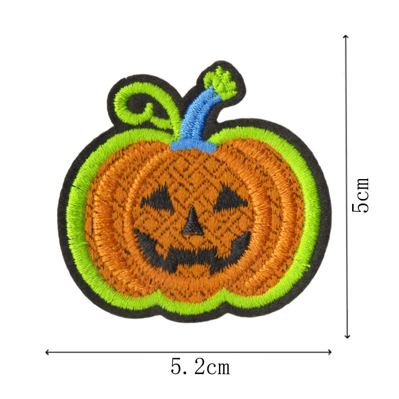 Wholesale  Embroidered Iron On Patches 9 Piece Set With Witch Pumpkin Cat Ghost Bat Designs For ets DIY Craft Supply Resale