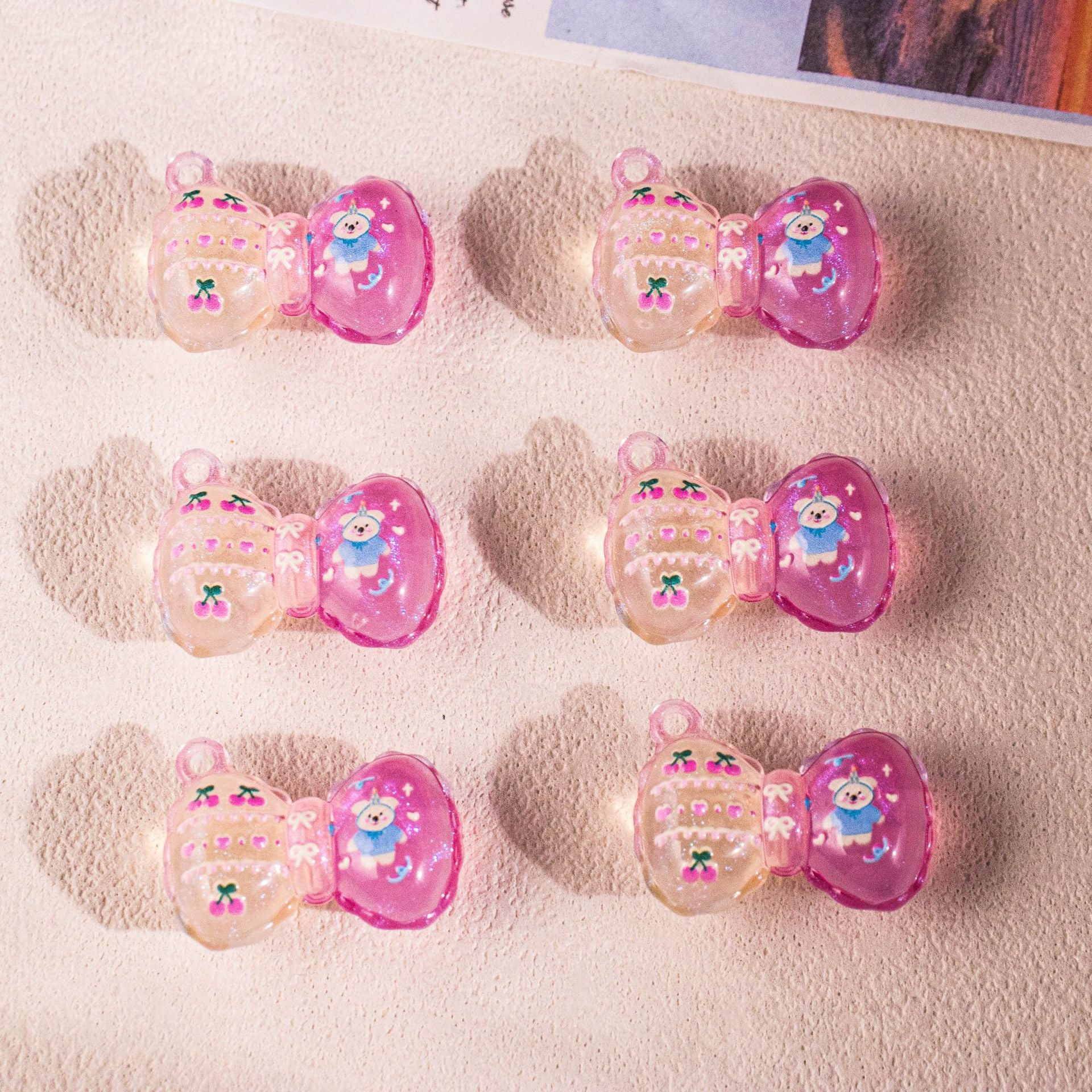 Wholesale 10pcs Gradient printed bow with perforations and beads OLY Exclusive