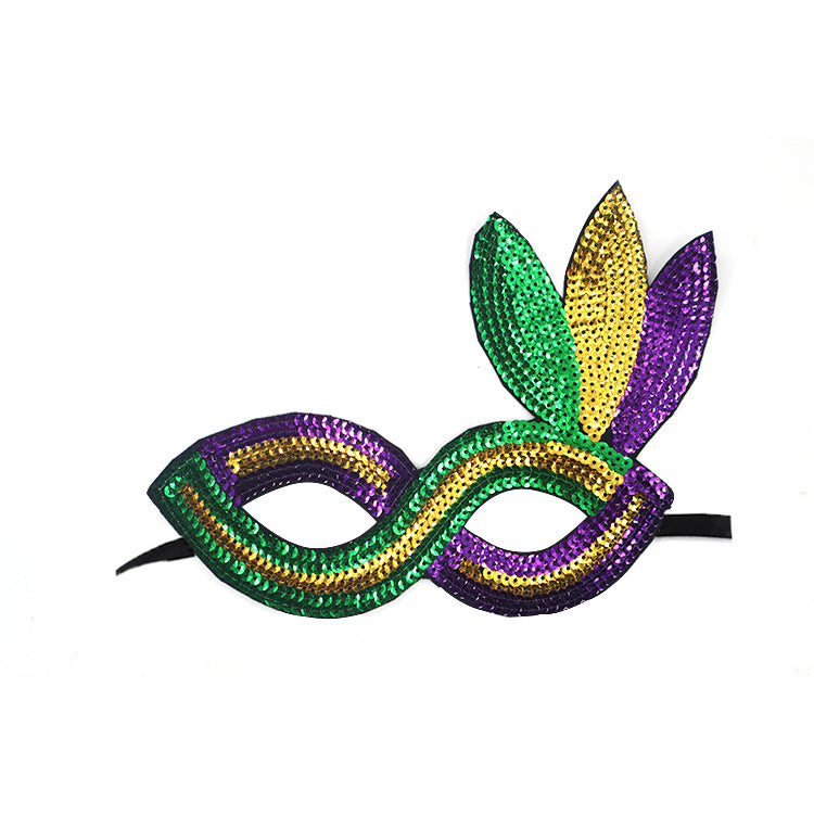 Wholesale Carnival Sequins Three Color Gold Purple Green Mask Makeup Party Eye Mask