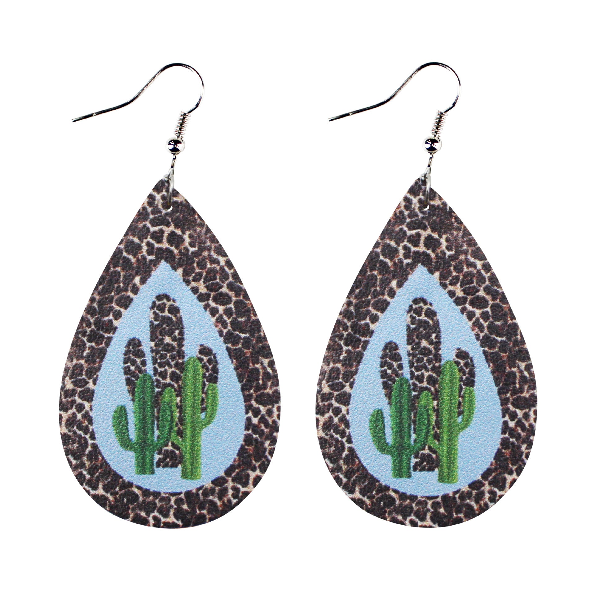 Wholesale Water Drop Guitar Leopard Cactus Leather Earrings