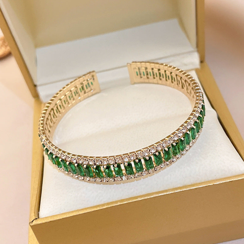Wholesale Emerald Square Geometric Diamond Light Luxury Personality High-end Temperament Zircon Open Bracelet