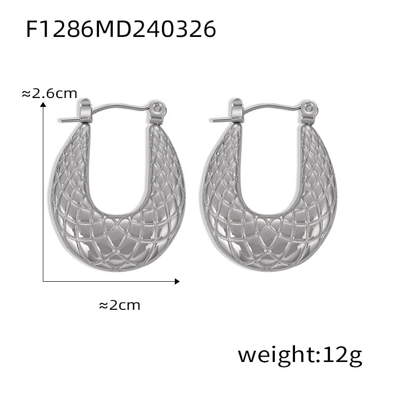Wholesale Titanium Steel Gold Plated Geometric U Shape Texture Earrings