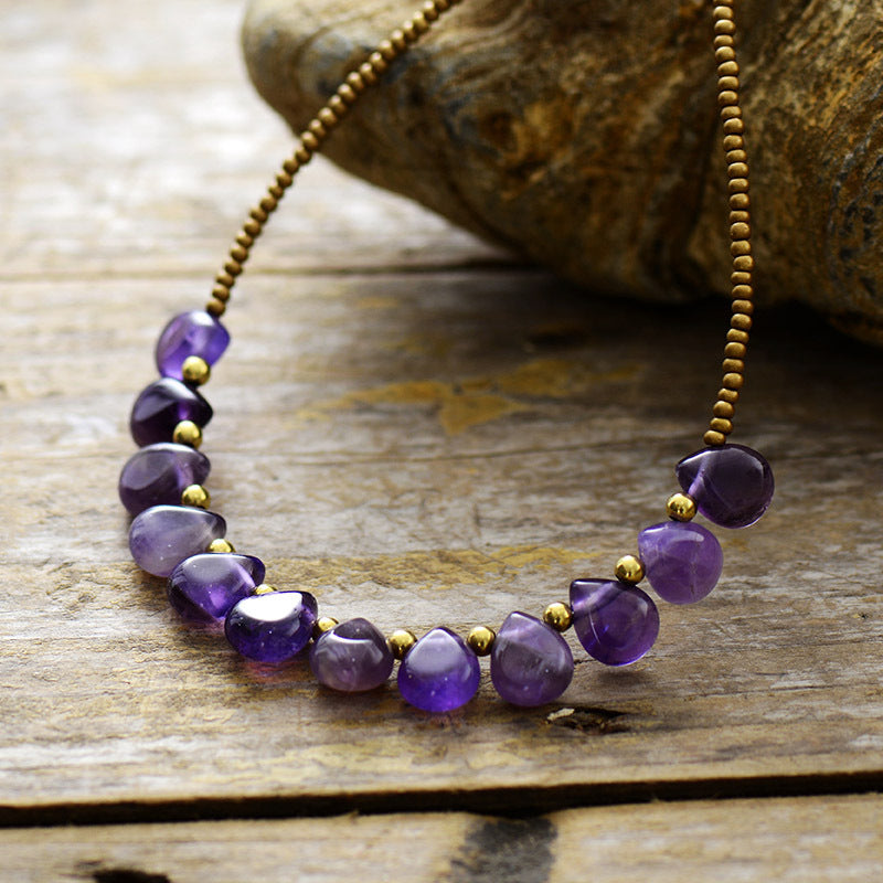 Wholesale Natural Stone Amethyst Pendant Water Drop Rice Beads Clavicle Necklace