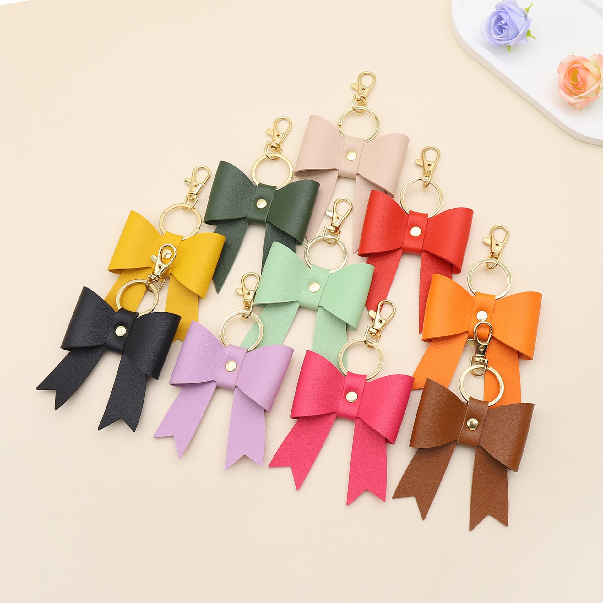 Wholesale New simple PU leather bow shape key chain bag pendant accessories