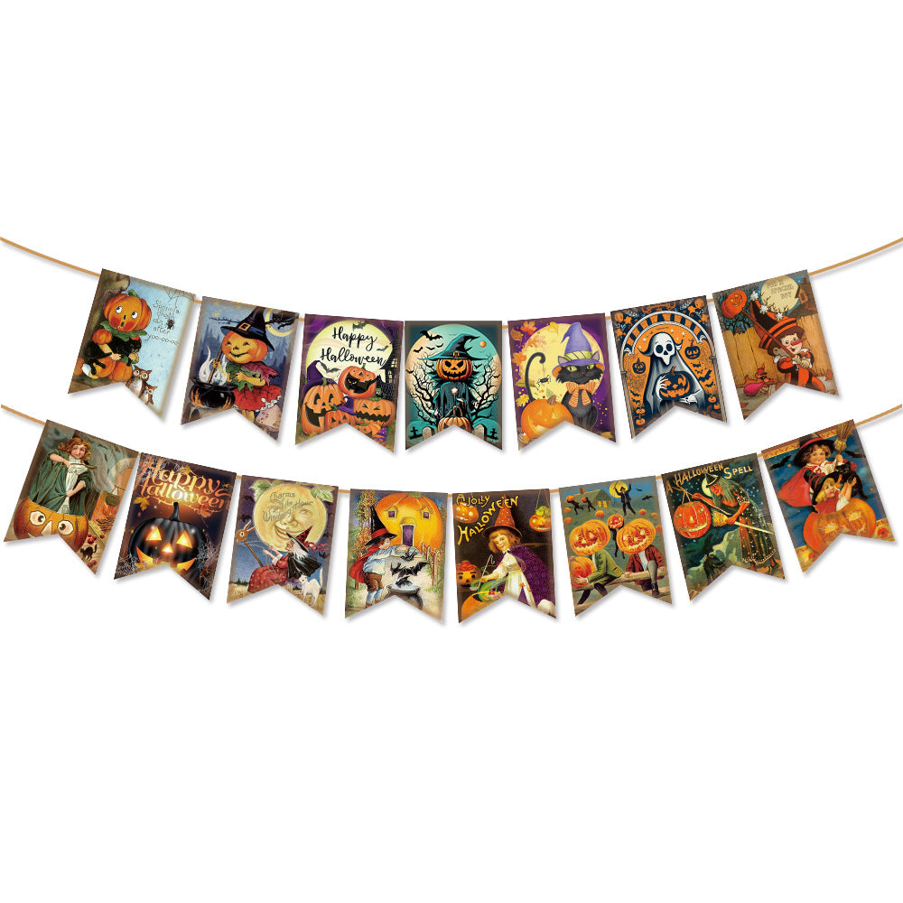 Wholesale New Halloween Pumpkin Head Retro Banner Pull Flag Party Scene Setting