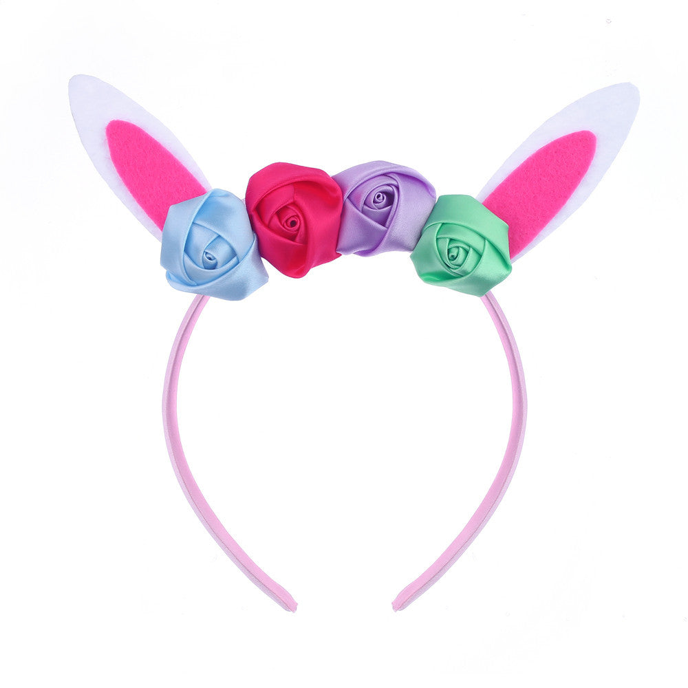 Wholesale Spring and Summer Amusement Park Plush Rabbit Dress-up Easter Artificial Flower Headband