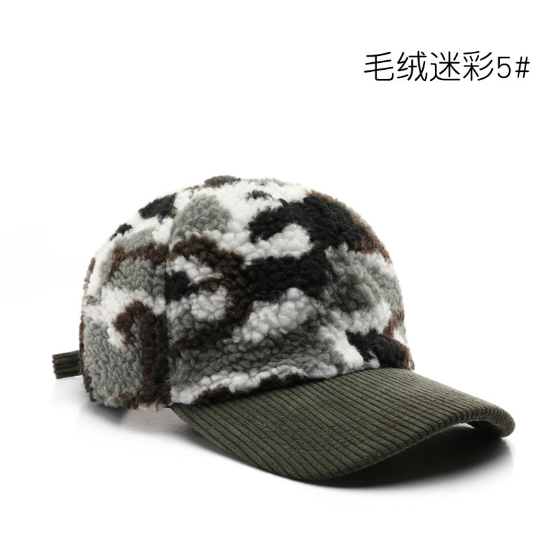 Wholesale Autumn/Winter Color Blocked Plush Camouflage Solid Color Light Plate Outdoor Travel Cold Proof and Warm Duck Tongue Hat