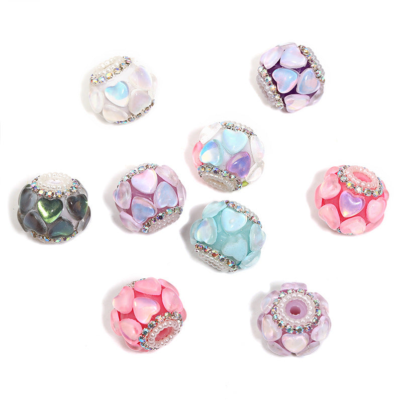 Wholesale  50pcs  Diamond studded heart-shaped bead  Acrylic Beads