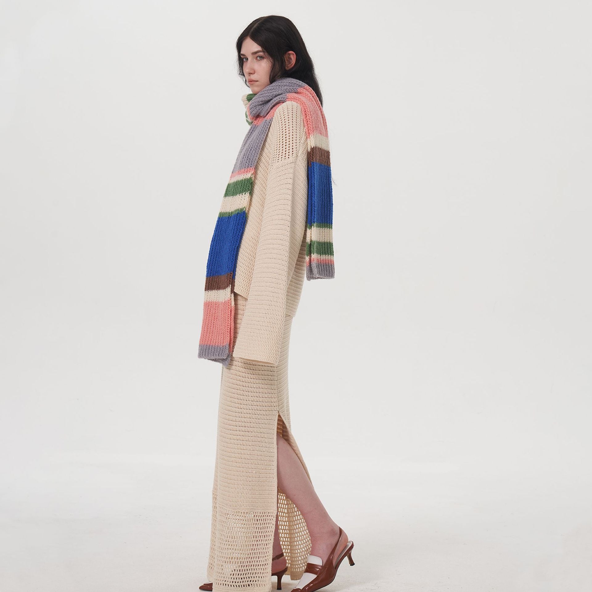 Wholesale Retro Multi-color Contrast Striped Wool Knitted Scarf