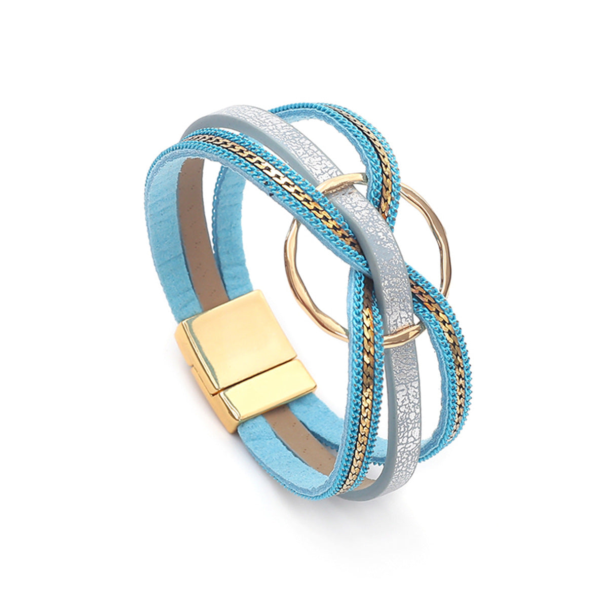 Wholesale Metal ring cross leather women' s bracelet