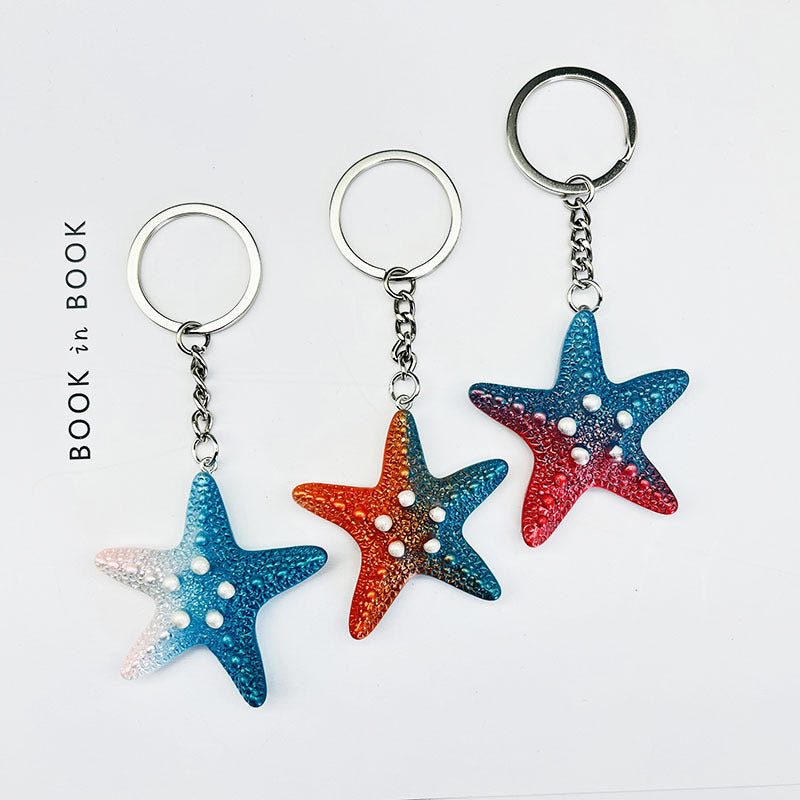 Wholesale Colorful Ocean Star Shell Metal Keychain