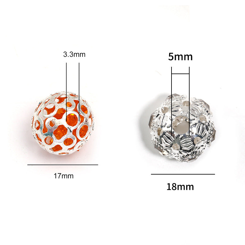 Wholesale 50pcs Rhinestone Alloy Hollow Zircon Diamond Ball Beads