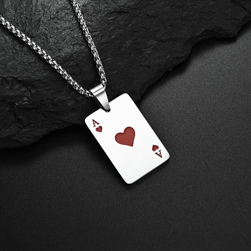 Wholesale Lucky Spade Pendant Personalized Hearts Poker Card Titanium Steel Necklace