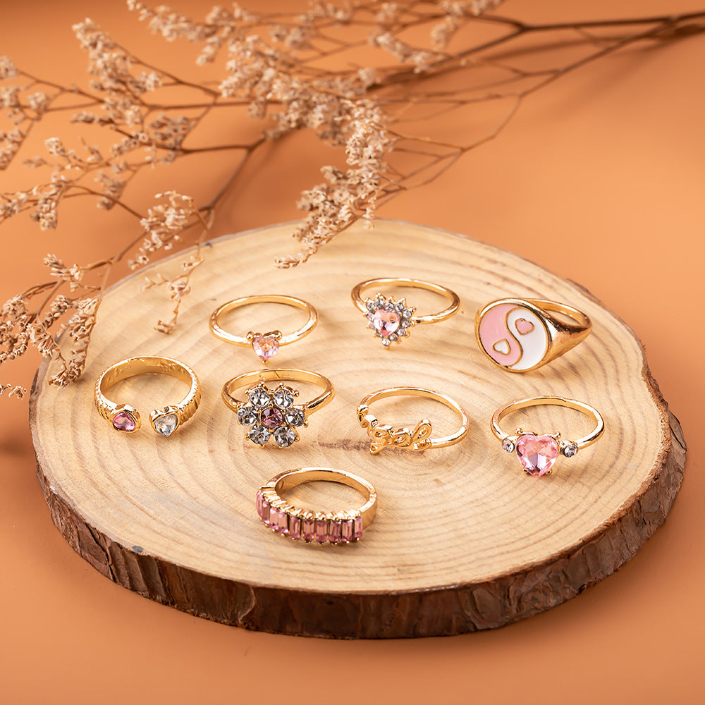 Wholesale  Retro Dot Diamond Love Black Gemstone Dripping Oil Bagua Piece Set Ring