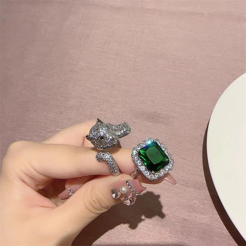 Wholesale Opening Diamond Inlaid Leopard Copper Rings