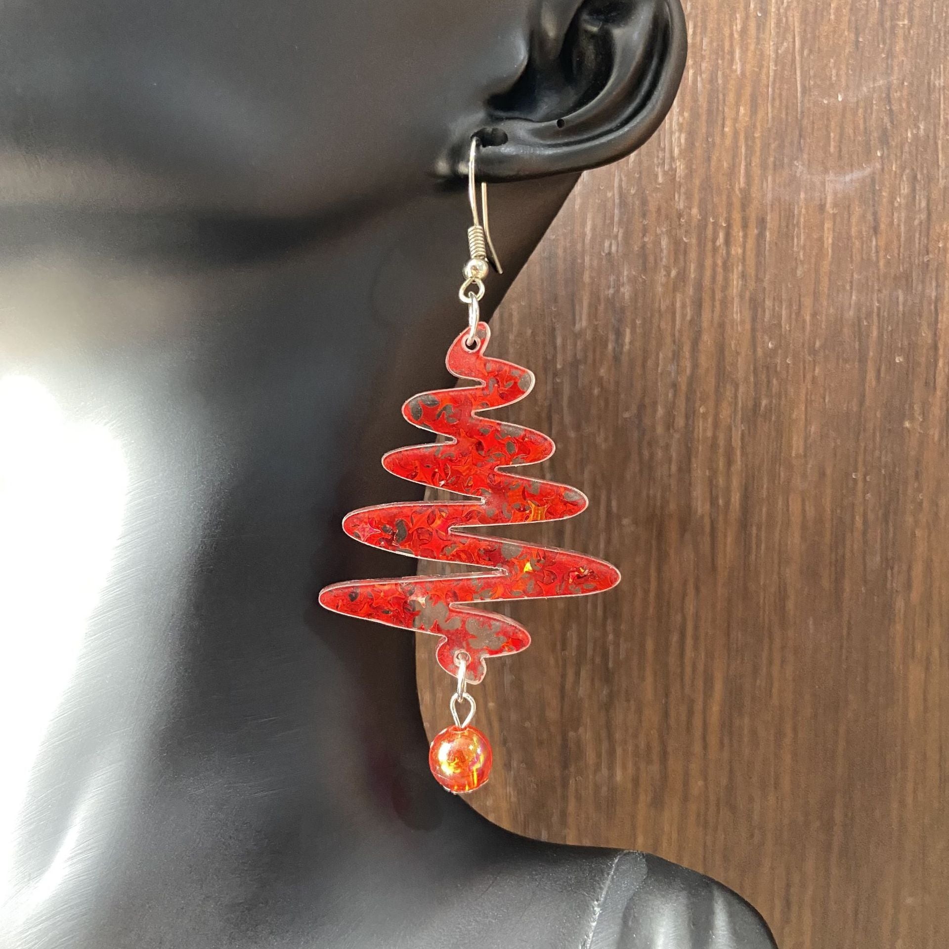 Wholesale Geometric beaded Christmas tree acrylic earrings