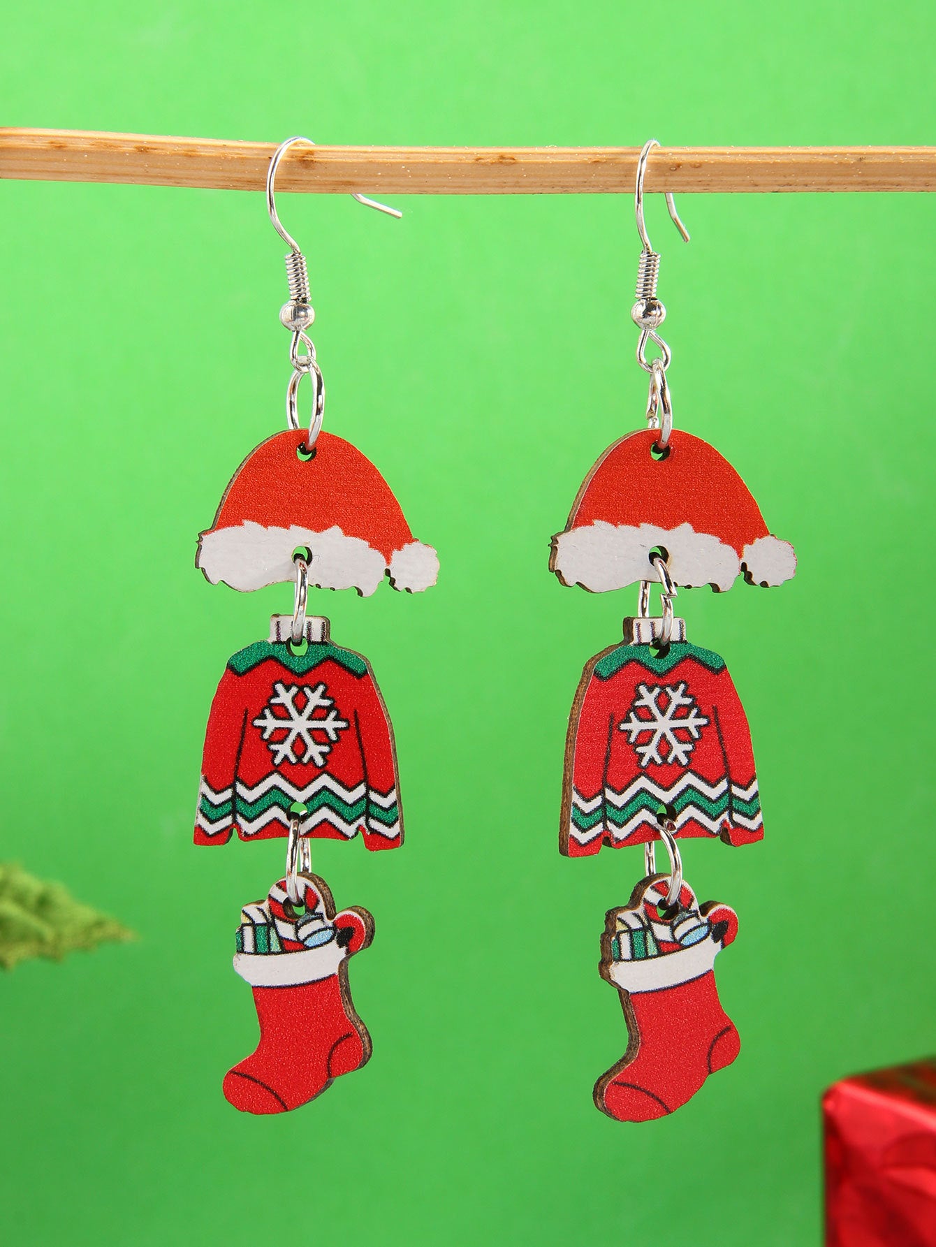 Wholesale Santa Claus Gift Wooden Earrings