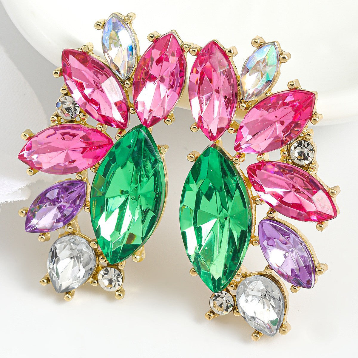 Wholesale Geometric Water Drop Love Petals Leaves Diamond Earrings